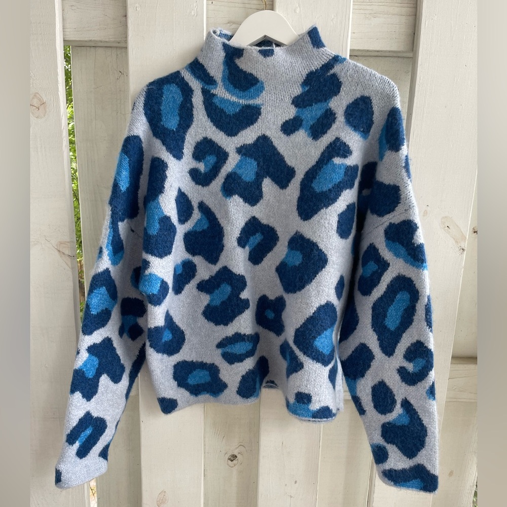 Zara Wool Sweater- Blue Leopard Print